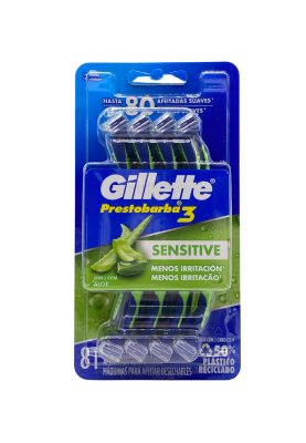 GILLETTE PRESTOBARBA 3 HOJAS SENSITIVE 8 MÁQUINAS DESECHABLES.1