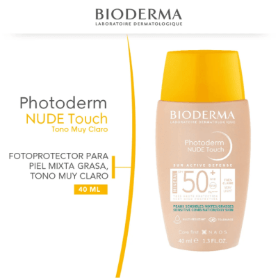 BIODERMA NUDE TOUCH SPF 50+ TINTA MUY CLARA 40 ML DET.1