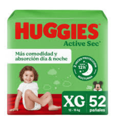 HUGGIES ACTIVE SEC PAÑALES XG 52 UNIDADES1