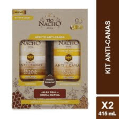 PACK TÍO NACHO HENNA EGIPCIA ANTI CANAS SHAMPOO 415ML + ACONDICIONADOR 415ML DET.1