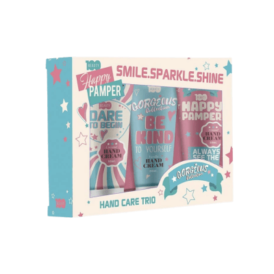 ESTUCHE BEAUTY 100 HAPPY PUMPER  SMILE. SPARKL. SHINE HAND CARE TRIO1