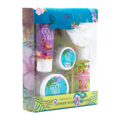 B100 TROPICAL LOCIÓN CORPORAL + GEL DE DUCHA + BÁLSAMO LABIAL+ EXFOLIANTE CORPORAL1