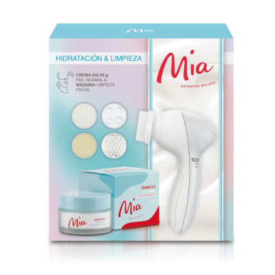 MÍA ESTUCHE PIEL NORMAL HIDRATACIÓN Y LIMPIEZA CREMA DÍA + MÁQUINA DE LIMPIEZA DET.1
