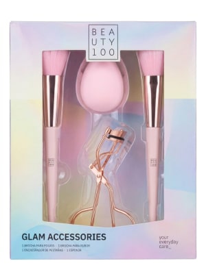 B100 SET DE MAQUILLAJE 2 BROCHAS + ESPONJA + ENCRESPADOR DE PESTAÑAS DET2