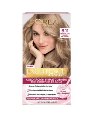 L'ORÉAL PARIS Excellence Crème Tintura Rubio Claro Cenizo Profundo 8.11 DET.1