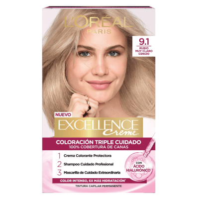 L'ORÉAL PARIS Kit Tintura Excellence Crème Tono 9.1 Rubio Muy Claro Ceniza1
