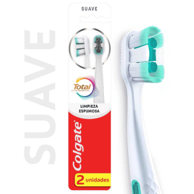 COLGATE TOTAL LIMPIEZA ESPUMOSA CEPILLOS DENTALES SUAVES PACK 2 DET.1