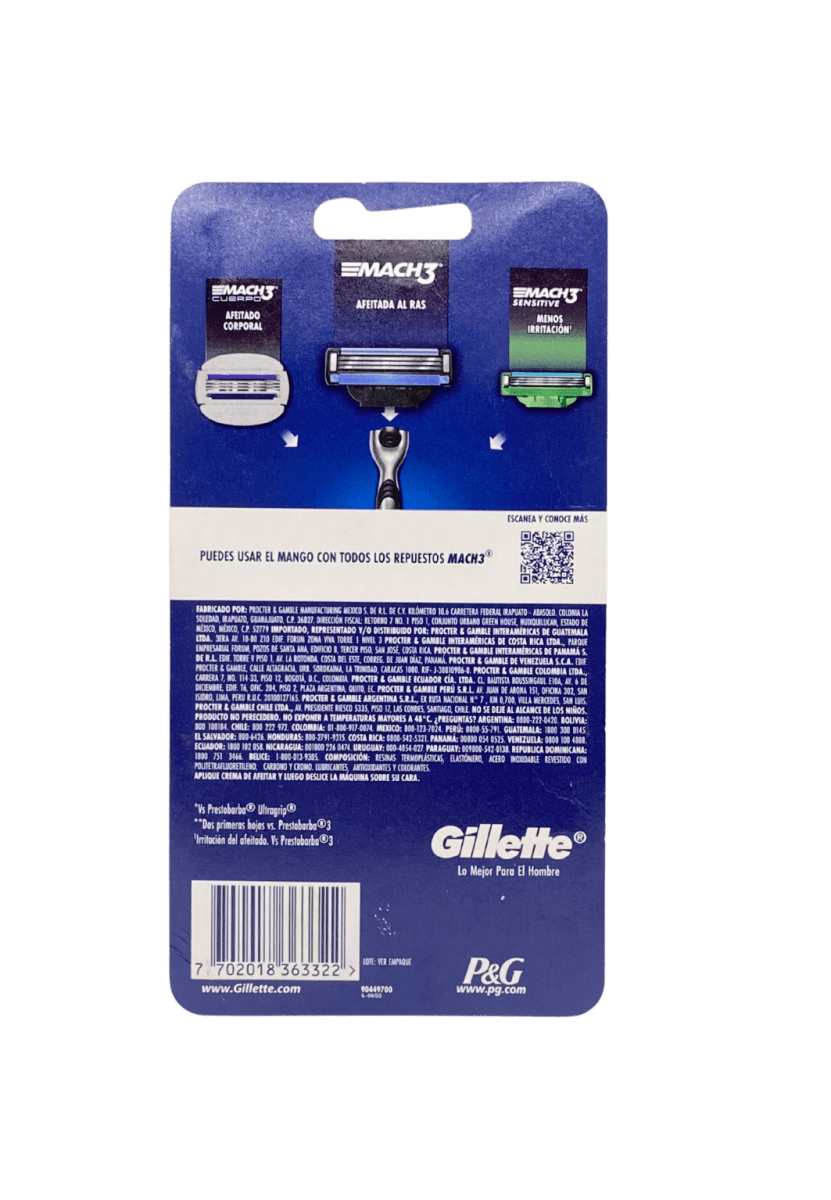 GILLETTE MACH 3 1 MÁQUINA + 2 REPUESTOS3