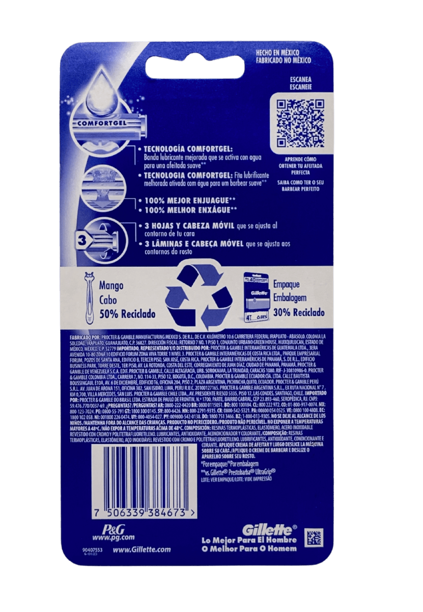 GILLETTE PRESTOBARBA 3 EXTRA SUAVE 8 MÁQUINAS3