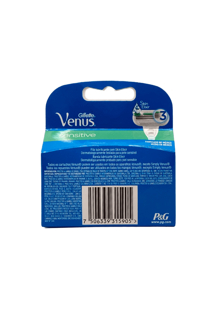 GILLETTE VENUS SENSITIVE SKIN ELIXIR 3 HOJAS 2 CARTUCHOS3