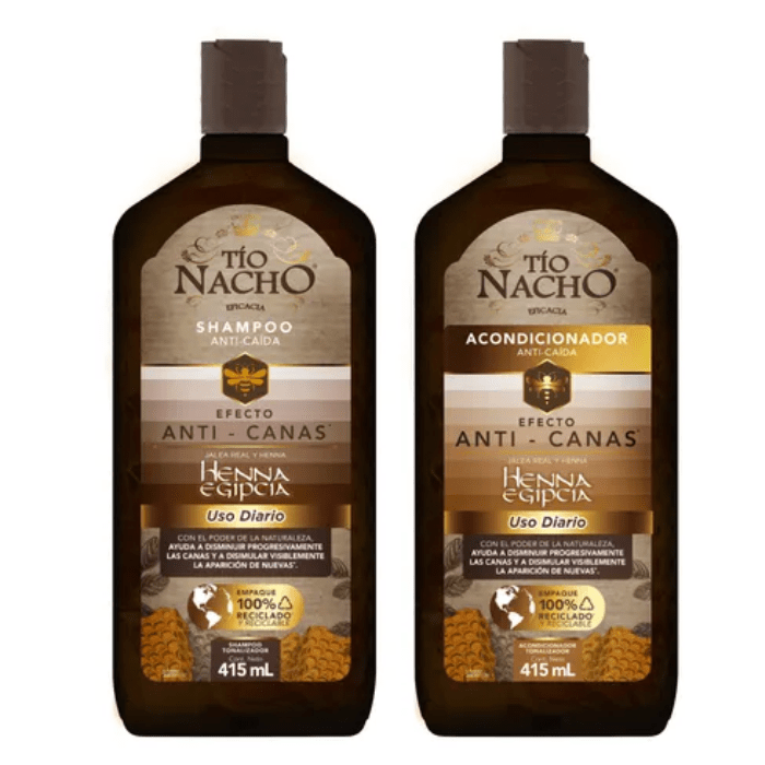 PACK TÍO NACHO HENNA EGIPCIA ANTI CANAS SHAMPOO 415ML + ACONDICIONADOR 415ML DET.2