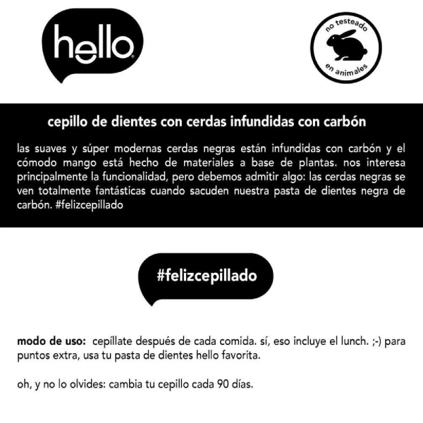 HELLO CEPILLO DENTAL SUAVE CARBÓN ACTIVADO NEGRO 1 UNIDAD2