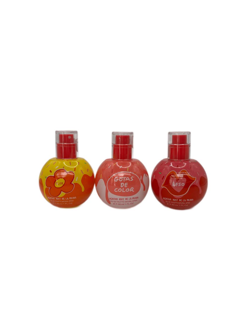 AGATHA RUIZ DE LA PRADA EAU DE TOILETTE SPRAY (FLOR-BESO-GOTAS DE COLOR) 30 ML X3