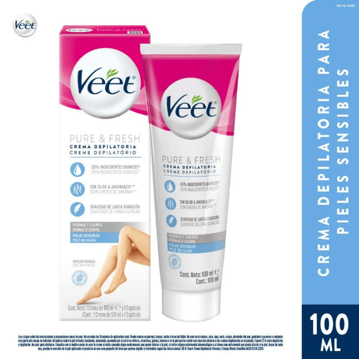 VEET CREMA DEPILATORIA PIERNAS Y CUERPO PURE & FRESH 100 ML DET.