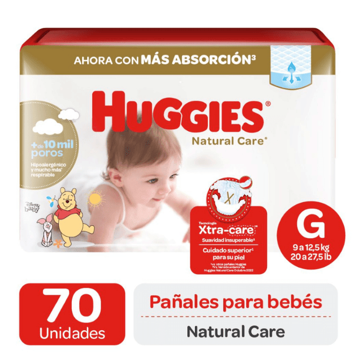 HUGGIES PAÑAL NATURAL CARE UNISEX G.70 UNIDADES