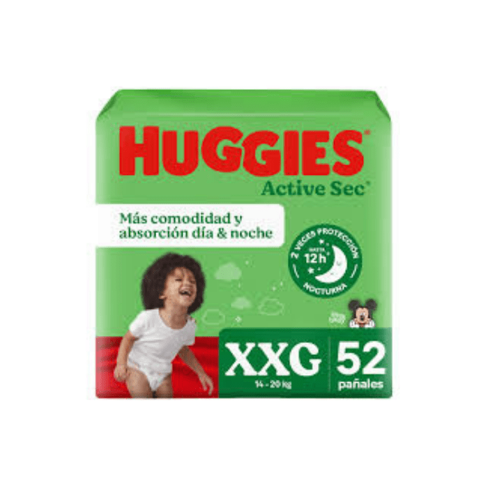 HUGGIES ACTIVE SEC PAÑALES XXG X 52 UNIDADES