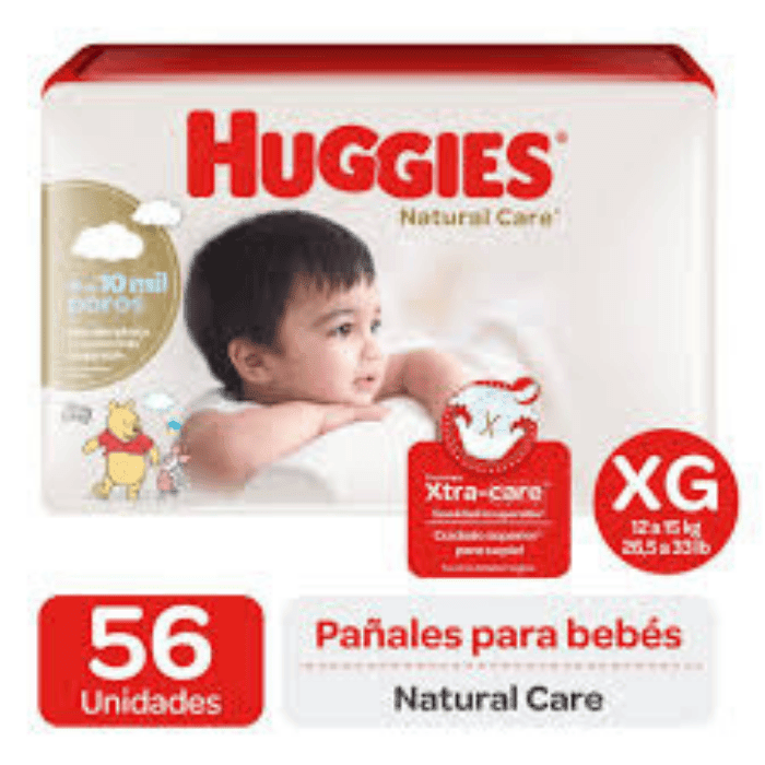 HUGGIES PAÑAL NATURAL CARE UNISEX XG 56 UNIDADES