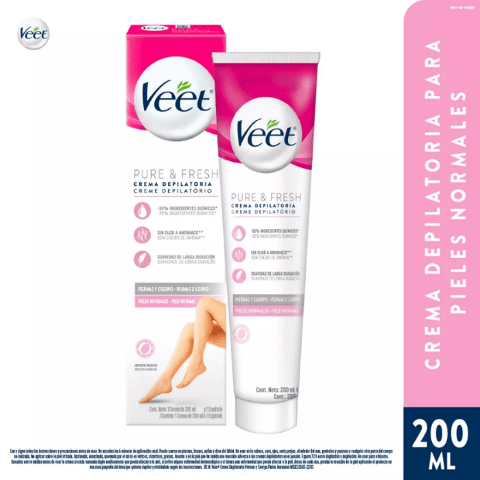 VEET CREMA DEPILATORIA PURE & FRESH PIERNAS Y CUERPO P. NORMAL 200 ML DET.