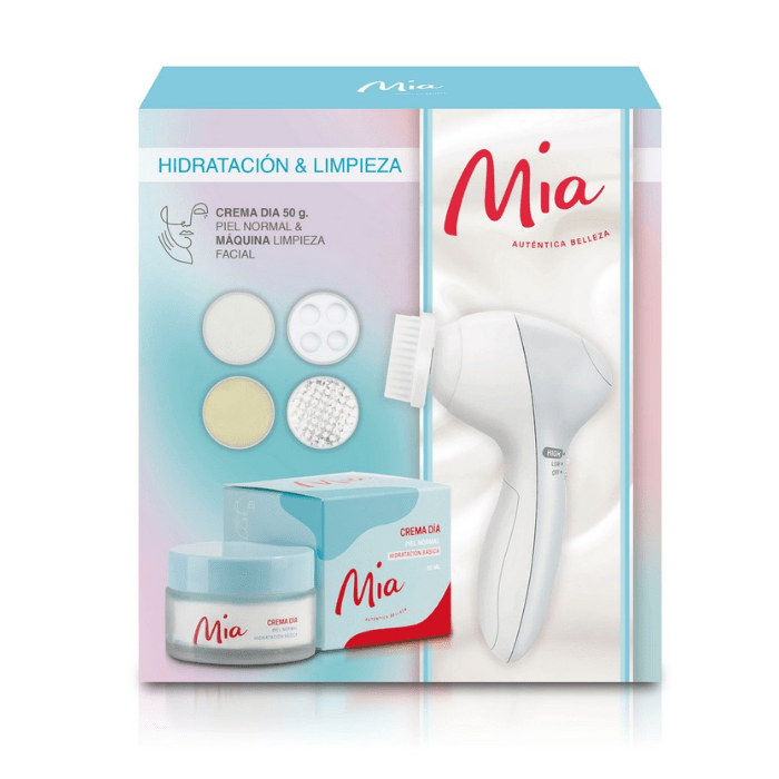 MÍA ESTUCHE PIEL NORMAL HIDRATACIÓN Y LIMPIEZA CREMA DÍA + MÁQUINA DE LIMPIEZA DET.