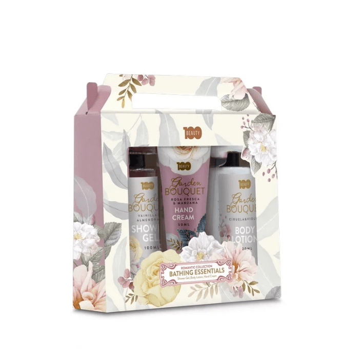 BEAUTY 100 GARDEN BOUQUET SHOWER GEL 150 ML+ BODY MIST 100ML+ HAND CREAM 50ML+BASTH FIZZER100GR DET.