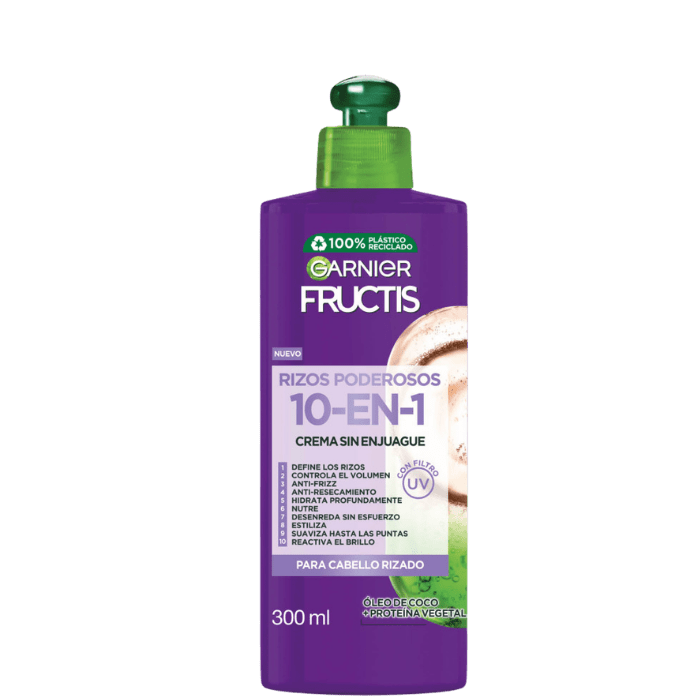 GARNIER FRUCTIS  CREMA PARA PEINAR 10 EN 1 RIZOS PODEROSOS 300ML.