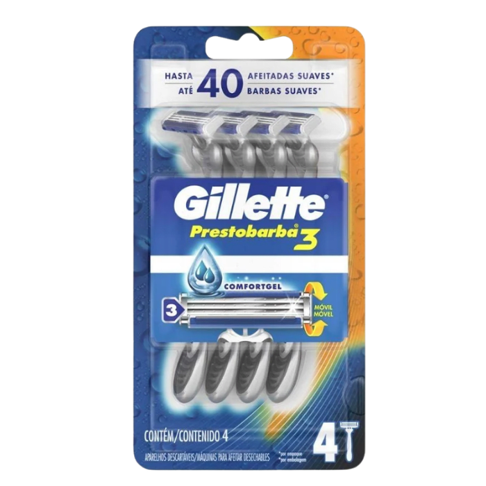 EST. GILLETTE PRESTOBARBA 3 CON COMFORTGEL 4 U. DESECHABLES DET.