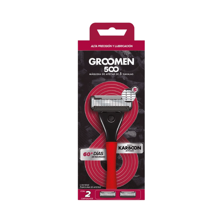GROOMEN 500 MAQUINA DE AFEITAR NAVAJAS +  2 CARTUCHOS DET.