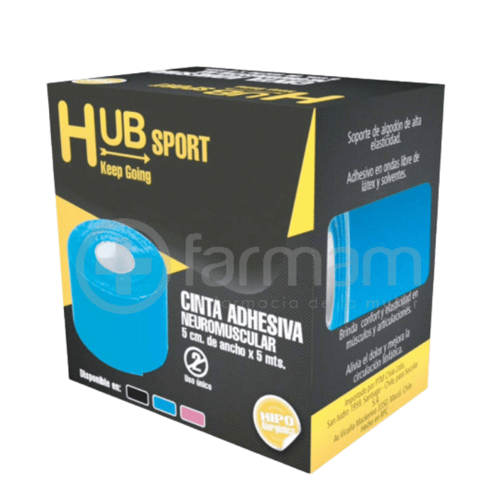 HUB CINTA ADHESIVA NEUROMUSCULAR AZUL 5X5 DET.