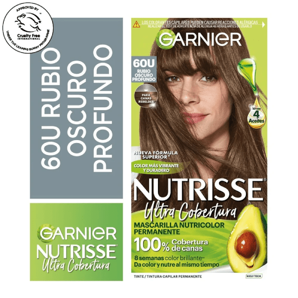 GARNIER NUTRISSE ULTRA COBERTURA TINTE 60U RUBIO OSCURO PROFUNDO DET.