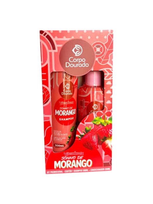 SET CAPILAR CORPO DOURADO SHAMPOO 300ML Y ACONDICIONADOR 250ML FRUTILLA CABELLO SUAVE Y BRILLANTE