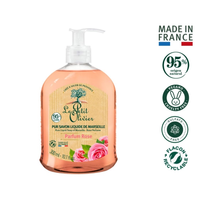 LE PETIT OLIVIER JABÓN LIQUIDO DE MARSELLA  ROSA - PRODUCTO VEGANO 300 ML DET.