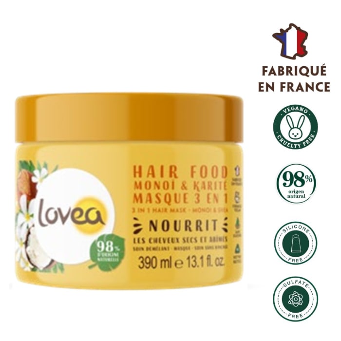 LOVEA MASCARILLA CAPILAR 3 EN 1 CON MONOI Y ACEITÉ DE KARITÉ 390 ML.