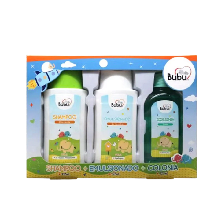 BUBU SHAMPOO 125ML+ EMULSIONADO 125ML+ COLONIA 120 ML.