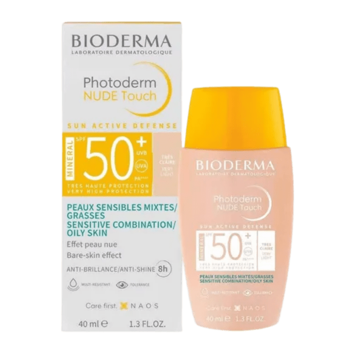 BIODERMA PROTECTOR SOLAR FACIAL NUDE TOUCH SPF 50+ TINTA MUY CLARA PIEL GRASA 40 ML