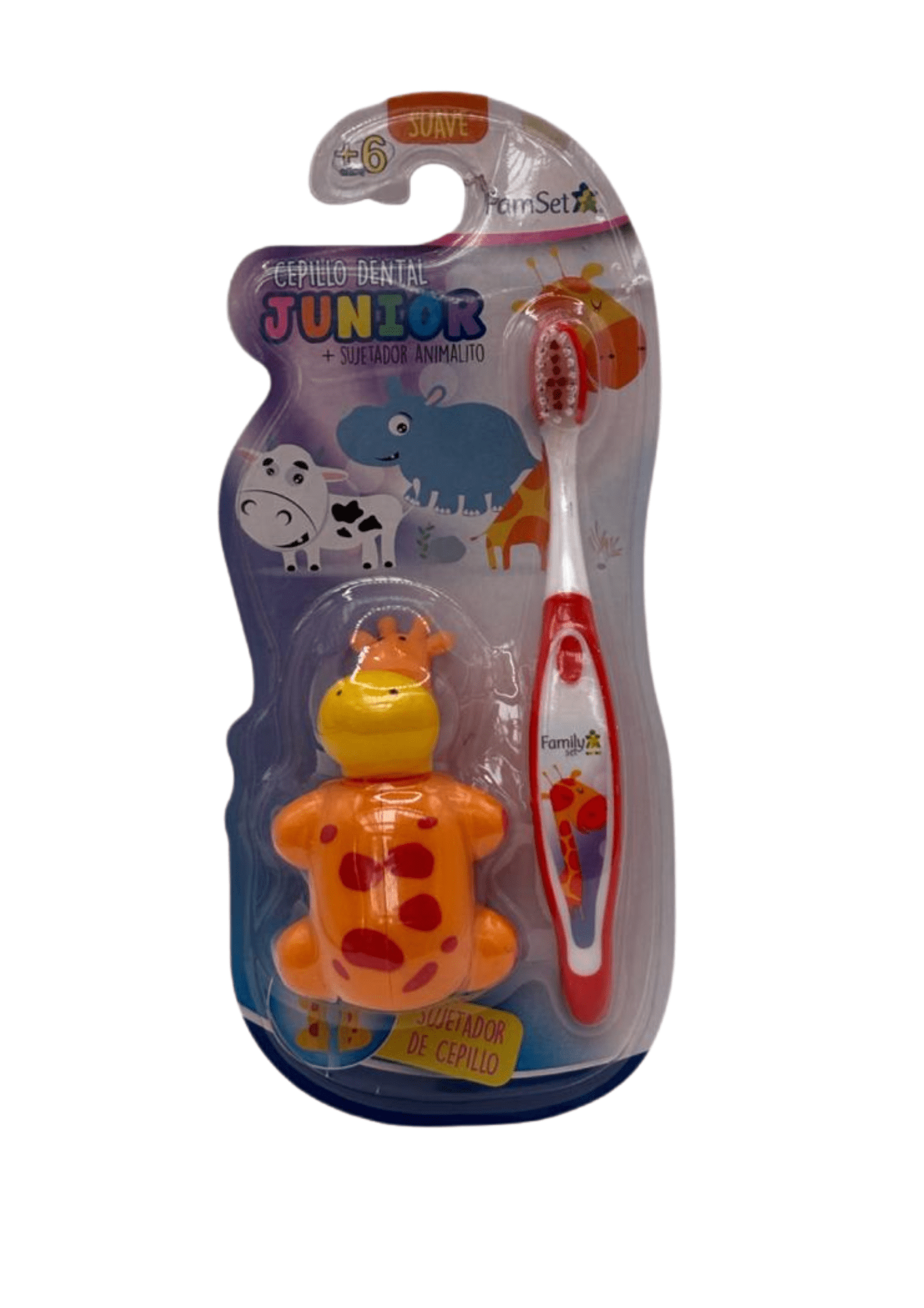 FAMILY SET CEPILLO DENTAL JUNIOR SUAVE + SUJETADOR ANIMALITO +6 DET.