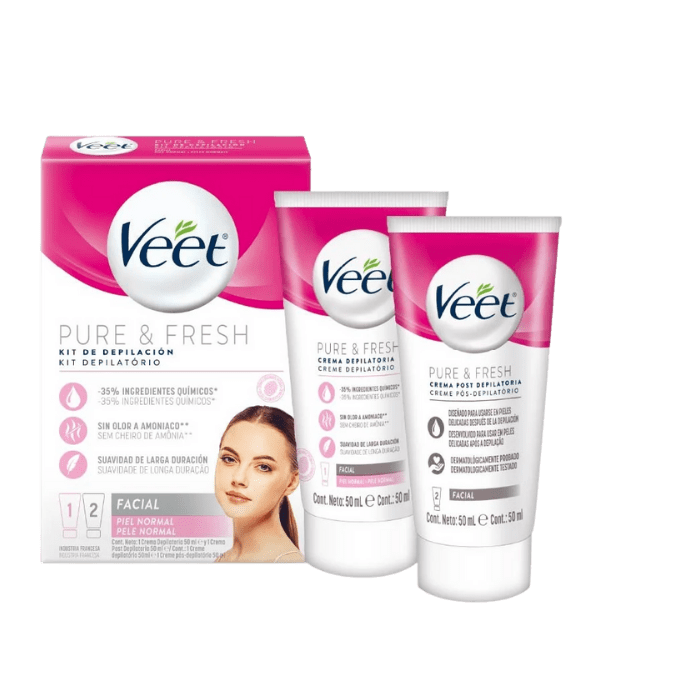 VEET KIT DE DEPILACIÓN PURE & FRESH FACIAL 2 U. PIEL NORMAL 50 ML DET.