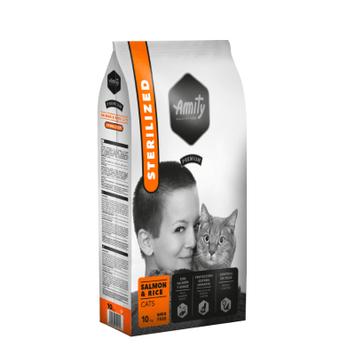 Amity Premium gatos esterilizado salmón y arroz 10 kg1