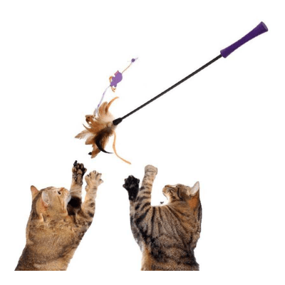 Varilla para gato feather teaser con pluma natural y raton1