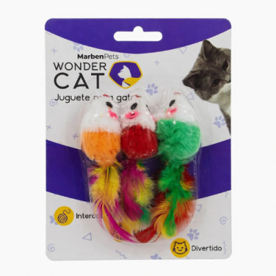Set 3 Ratones con plumas para gato1
