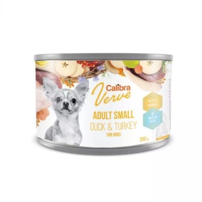 Calibra dog Verve lata Adult Small duck & turkey 200 grs1