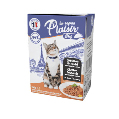 Plaisir chef gato estofado de pollo en salsa con tomates y aceitunas 190 grs1