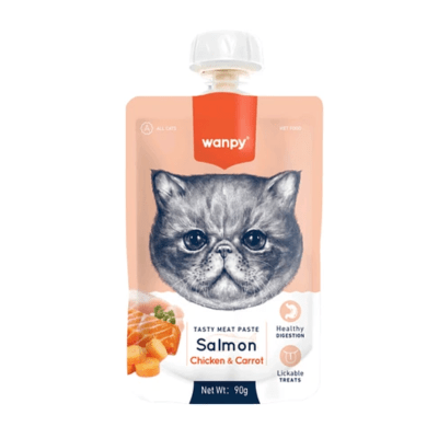 Pasta para gatos de Salmon, Pollo y zanahorias 90 grs1