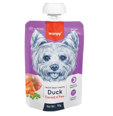 Pasta de carne para perros Pato, zanahorias y guisantes 90 grs1