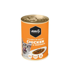 Amity gato pollo, pavo y vegetales 415 grs.