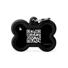 Placa My family Hueso Negro De Aluminio Codigo QR