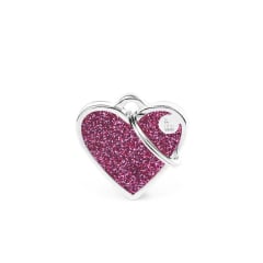 Placa My family corazón pequeño rosado y glitter