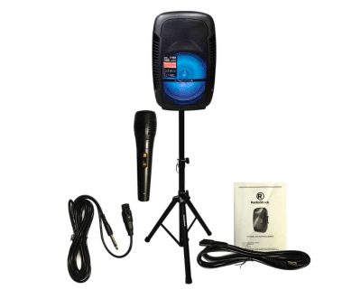 KIT AMPLIFICACION CAJA ACTIVA 15+ATRIL +MIC RADIOSHACK1