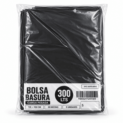 Bolsa Basura 60mic Negro 110x150cm 5u1