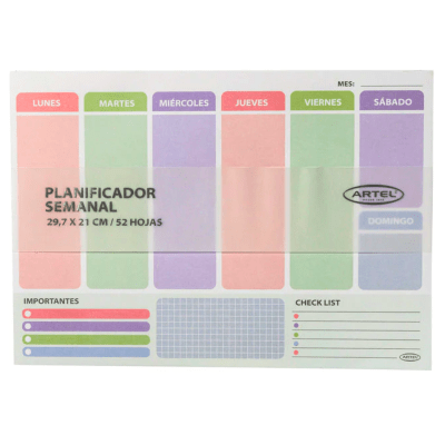 Planificador Artel Semanal Pastel 29.7x21cm 52h 201225421