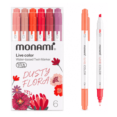 Marcador Monami Doble Punta 6col Dusty Flora1